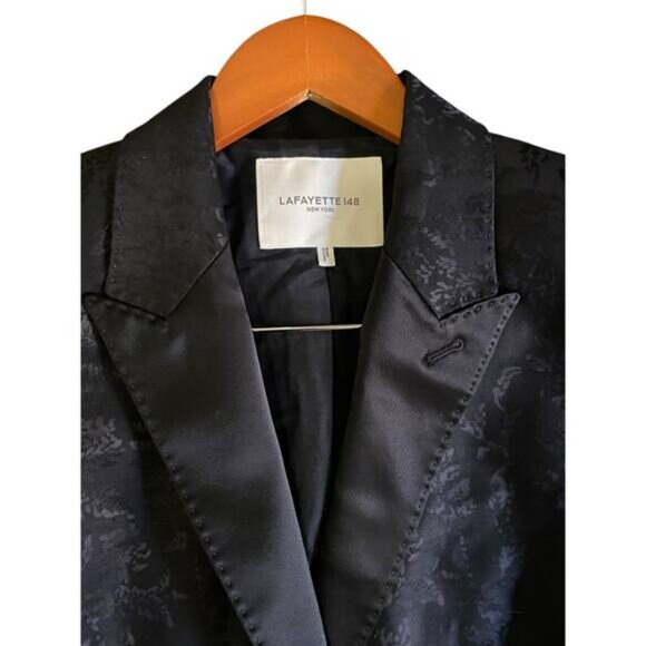 Lafayette 148 Flora Bloom Wool Silk Blazer US 8 Jacquard Suit Jacket Black Tie - Picture 10 of 16